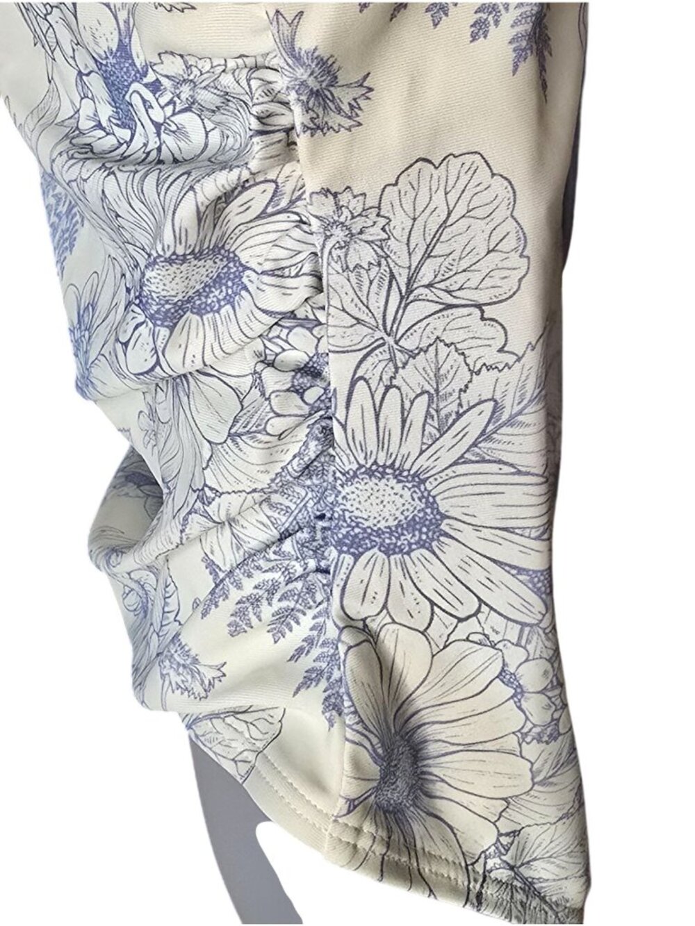 Blue White One Shoulder Floral Swimsuit XL Ruched Tummy Control Lined Grecian - Picture 4 of 11